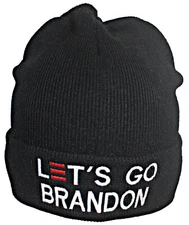 Best Winter Hats Solid Cuffed Beanie W/Embroidered Let's Go Brandon