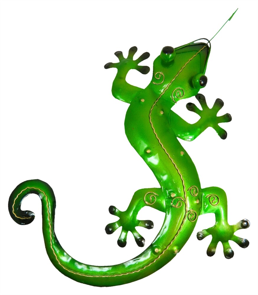 Metal Gecko Garden Ornament Lizard Wall Art Hanging - Single - Emerald Green