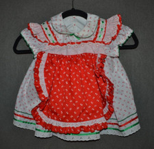 Vintage Handmade Christmas Dress Baby Girl Smocked White w/Green Red