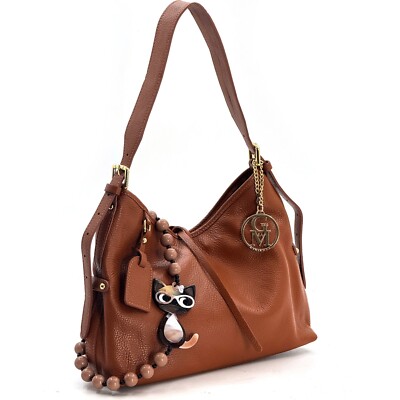 Tasche Made Italy Raffaella Cats Echtes Leder Signiert GYOIAMEA Anhänger Katze