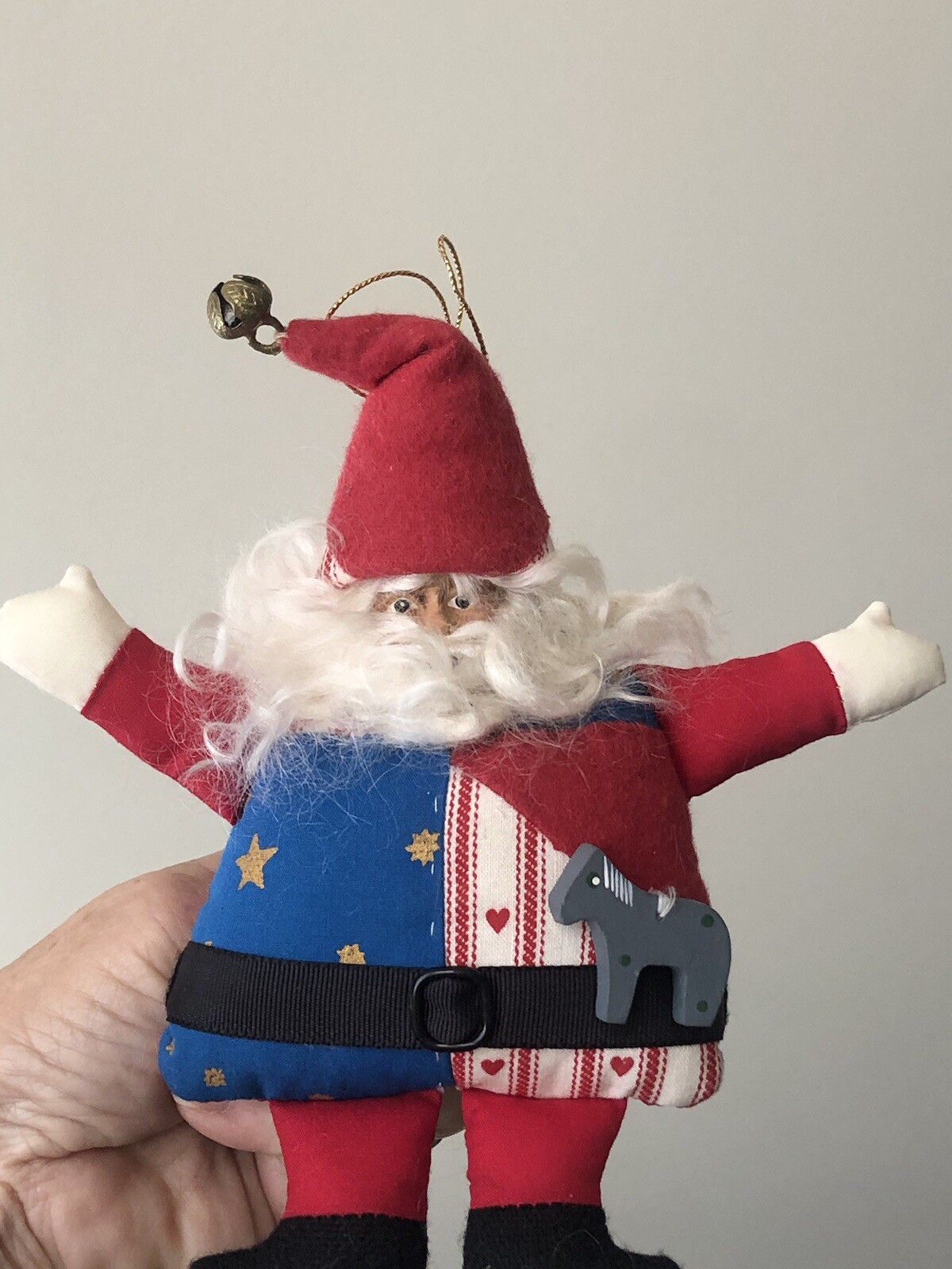 Vintage Dee Gann Ye Olde Santa Maker Ornament with Patchwork Curly Hair-image
