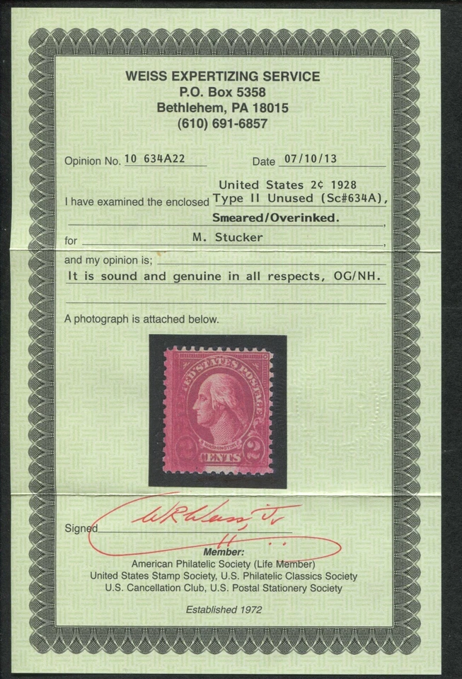 Почтовая марка США 1928 NO634A как новая F/VF OG с ошибкой - Изображение 3 из 3