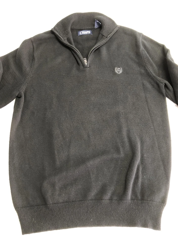 Suéter Chaps Para Hombres Gris Medio 1/4 Cremallera Cuello Simulado Pullover Cresta Mezcla de Algodón Foto 2 de 4