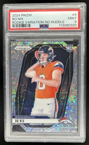2024 Prizm Bo Nix Rookie Variations RC No Huddle VAR #5 Broncos PSA 9