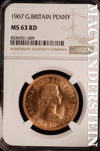Great Britain: 1967 One Penny - NGC MS 63 RD - Brilliant Uncirculated  #SLF457