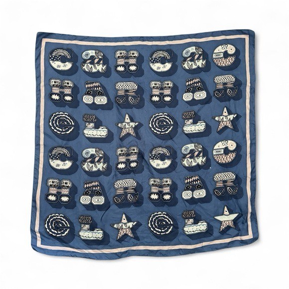 Blue Letters Patterned Square Scarf - image 1