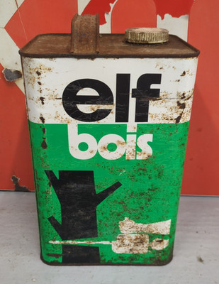 Vintage French Elf Bois, Kettensägenkettenöl, 5 Liter Ölkanne \ Dose gebraucht leer
