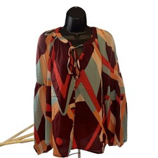 AUGUST SKY Abstract Geometric Print Long Slee...