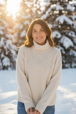 Charter Club Wool Angora Soft Ivory Turtleneck Sweater Beaded Snowflake Medium