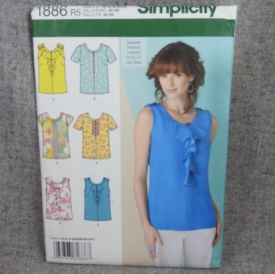 Simplicity 1886 Misses Tops ruffle front scoop neck size 14-22 Plus Uncut