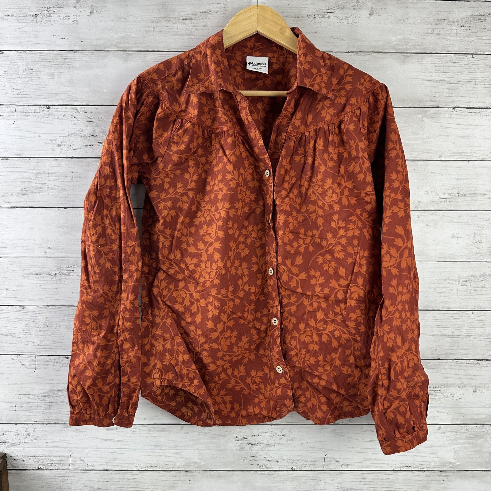 Columbia Shirt Womens Medium Long Sleeve Button Up outdoor Orange