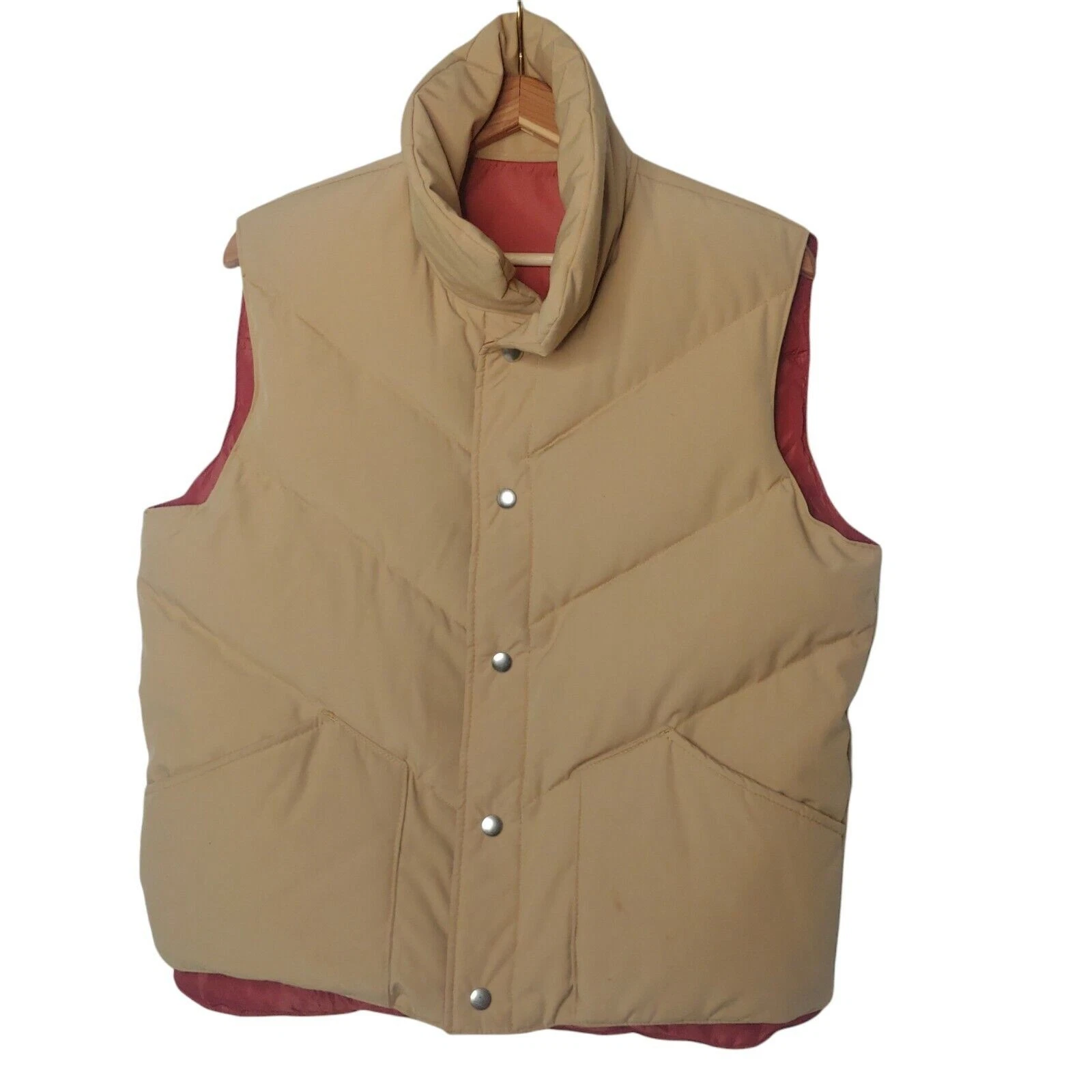 Vintage 80s Down Waterfowl Feather Puffer Vest Medium Reversible Tan Rust Retro