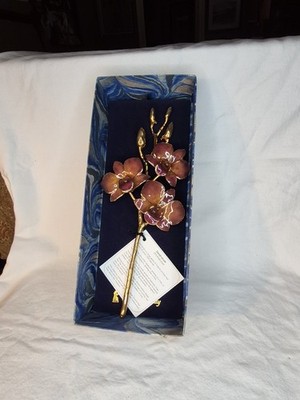 The Rose Lady 24Kt Gold Dipped Long Stem REAL Dendrobium Orchid NIB