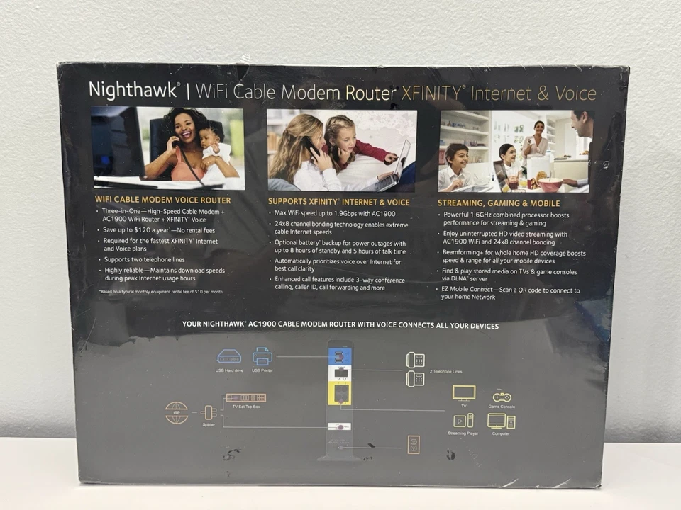 Netgear Nighthawk AC1900 WiFi Cable Modem Router XFINITY Internet & Voice C7100V - Image 2 of 4