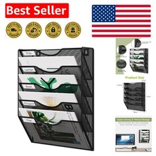 Space-Saving Metal Mesh Wall File Holder with Labels for Organized Workspaces