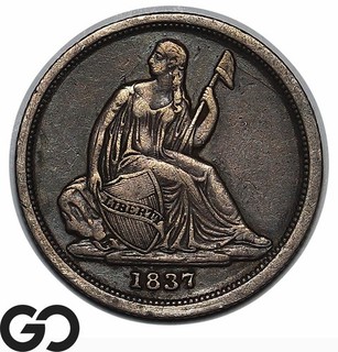 1837 Seated Liberty Dime Small Date Rare Choice XF Key Date Variety