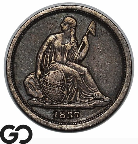 1837 Seated Liberty Dime, Small Date Rare Choice XF, Key Date Variety