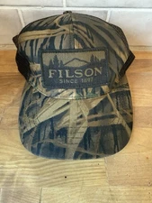 Filson Mossy Oak Camo Trucker Hat Leather Strapback Cap Logger Mesh Hunting O/S