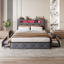 Polsterbett Doppelbett 140x200 mit USB LED Bettgestell mit Lattenrost Stauraum
