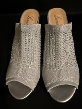 Lauren Lorraine Martha Silver Open Toe Wedge Shoes Size 9