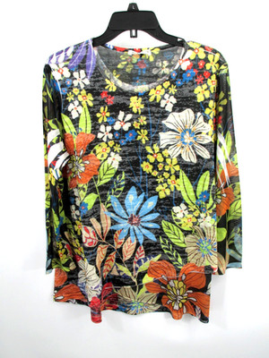 JESS & JANE Pullover Tunic Blouse Women Medium Black Floral Cottage Core Comfy