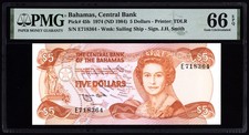 Bahamas 5 Dollars 1984 P45b PMG Gem Uncirculated 66 EPQ