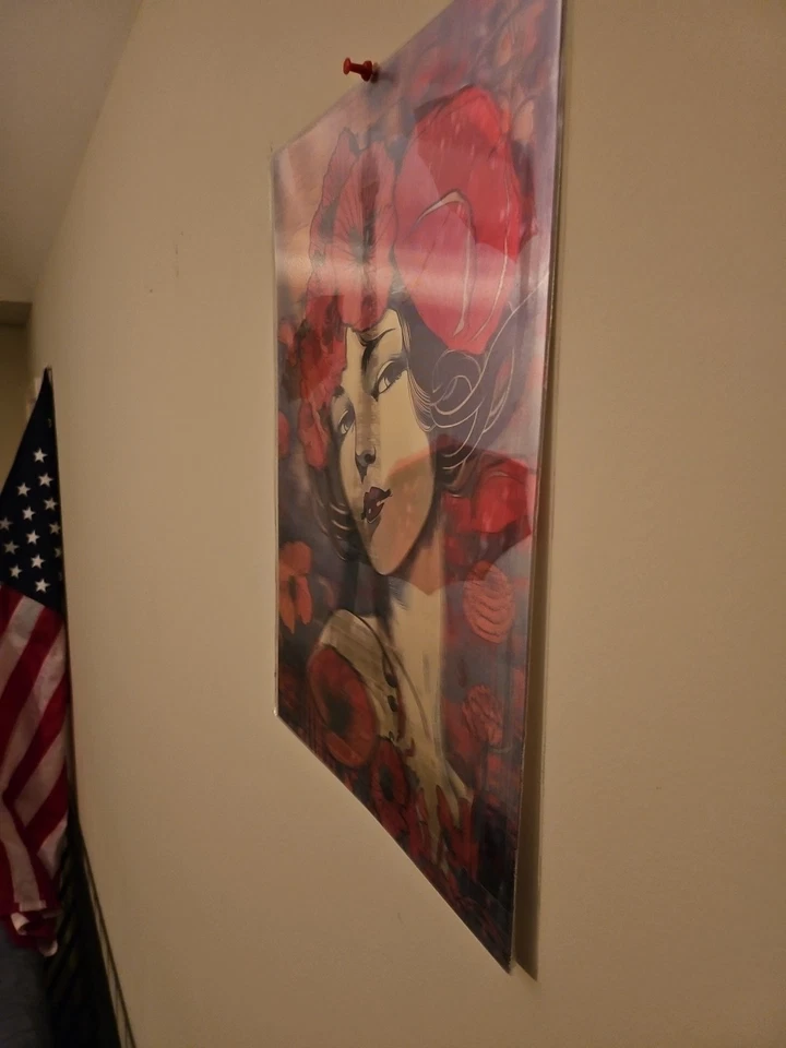 Torre Eiffel con paraguas rojos, niña rosa, arte de pared cambiante de ángulo 3d. Foto 3 de 4