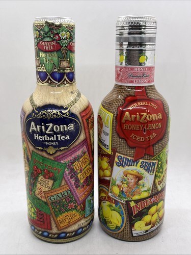 2 ungeöffnete Vintage Arizona Flaschen Lot Kräutertee mit Honig & Honig Zitrone Eis