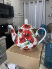 NEW KENT POTTERY WHITE,PINK ROSES,GREEN LEAVES COFFEE POT,TEAPOT~ 36 OZ