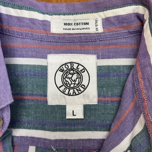 Camisa De Colección World Island Grande Para Hombre Multi Rayas Manga Larga Abotonada Años 90 - Imagen 3 de 7