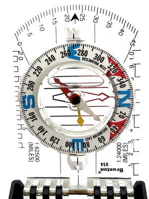 Vintage 1983 Brunton 8040G Elite Mirrored Sighting Compass USA Made w/ Pouch