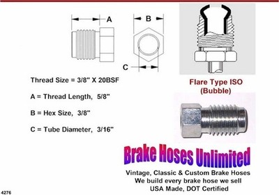 10 Pack - MALE TUBE NUTS - 3/8'' x 20BSF, Bubble Flare, 3/16'' Line