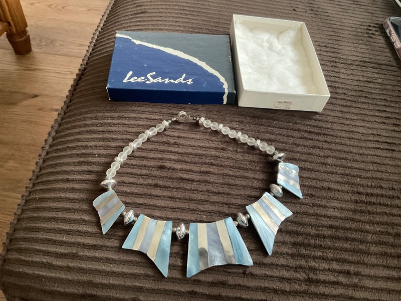 Unique Vintage Mother Of Pearl Lee Sands Statement Necklace w/ box