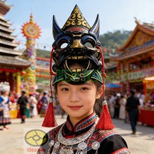 China FolkArt New Design PVC plastic NUO MASK Wear Walldecor PanGu Deity 10"tall