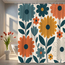 Floral Shower Curtain, Colorful Flower Design for Bathroom Decor