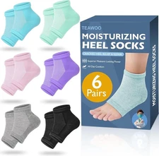(Free Duty Tax) TEAWOO Moisturizing Heel Socks - 6 Pairs for Dry Cracked Fee
