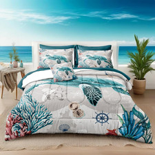 8 Pieces Nautical Comforter Retro Turtle California King Comforter Set with Shee