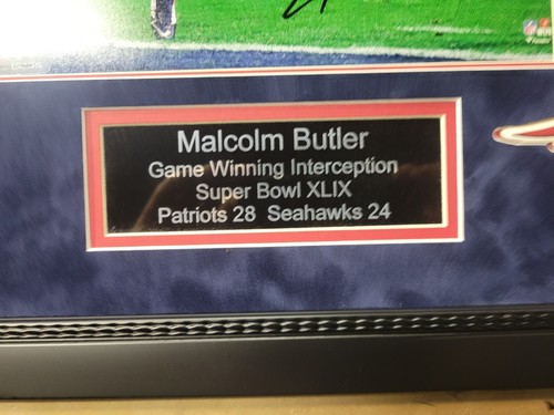 MALCOM BUTLER Signed SB XLIX GW INT 8x10 PHOTO FRAMED JSA , W Copy Of Ticket - Picture 3 of 4