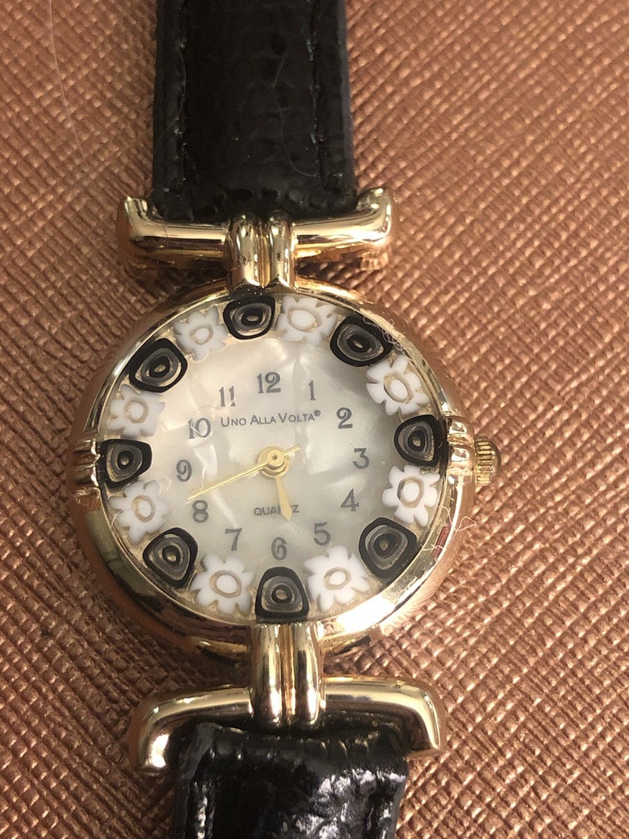 Murano Gold-Tone Case Watch with Black Leather‎ Strap new needs battery no box VENETIAE MURANO GLASS STAINLESS STEEL WOMEN main image 3