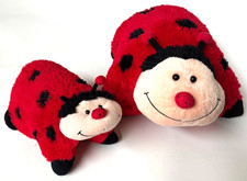 Pillow Pet Ladybug Plush 2010 Vintage Set Lot of 2 Large Small Black Red Pee Wee