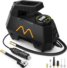 Tire Inflator Portable Air Compressor, Pump for Car Tires, 12V Yellow 