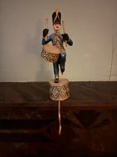 Heavy Band Drummer Blue & Gold Glitter Mantel Xmas Stocking Holder/Hook