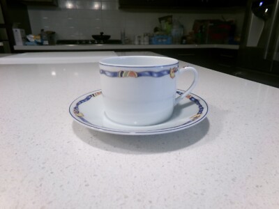 BERNARDAUD LIMOGES BORGHESE/RUBAN BLUE CUP AND SAUCER