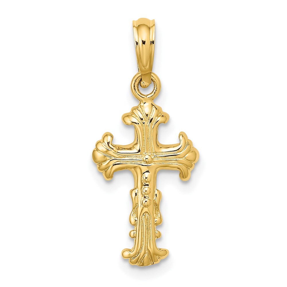 14K Yellow Gold Polished & Textured Cross Pendant K8428 | eBay
