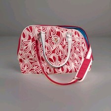 Diane Von Furstenberg Canvas Weekender Travel Bag Red  White Swirl Heart Print
