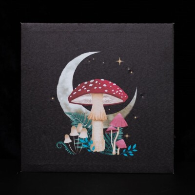 Dunkler Wald Pilz & Mondsichel Design Leucht Plakette Leinwand Bild