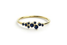 1ct Lab-Created Blue Sapphire Cluster Minimal Engagement Ring Yellow Gold Plated