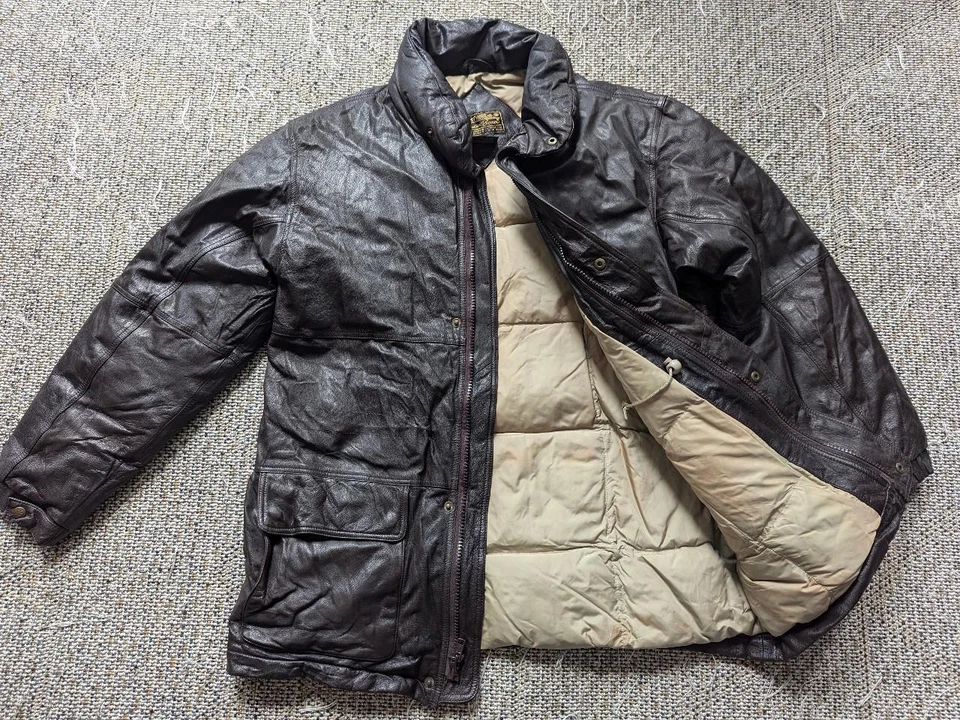 Abrigo de cuero vintage EDDIE BAUER PLUMÓN DE GANSO parka L marrón acolchado Foto 2 de 4