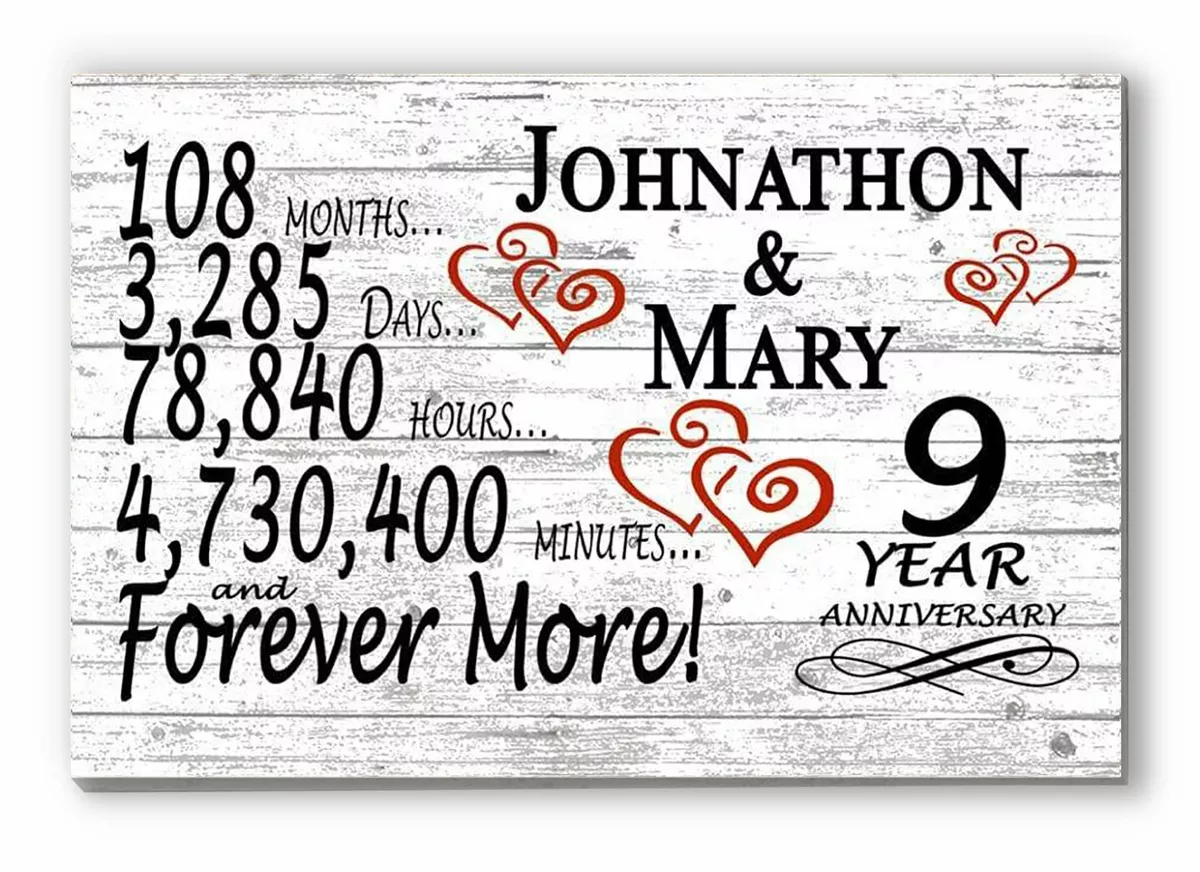 9 Year Anniversary Gift Sign Personalized 9th Wedding Anniversary