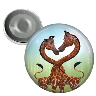 Giraffes In Love Necks Form Heart Shape Large Round 2 1/4'' Fridge Magnet